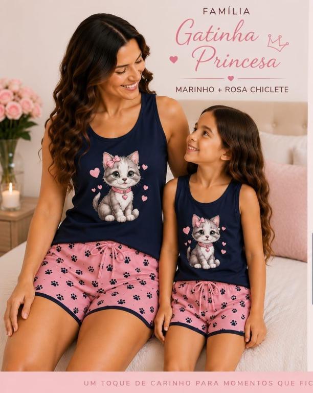 206 PIJAMA INFANTIL REGATA COM SILK- GATINHA PRINCESA