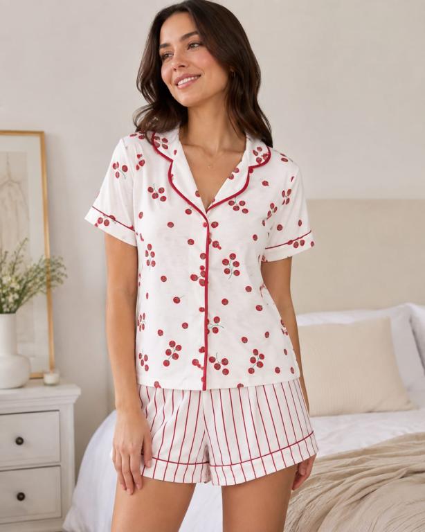 262 PIJAMA AMERICANO MALHA PV CURTO- TOMATE