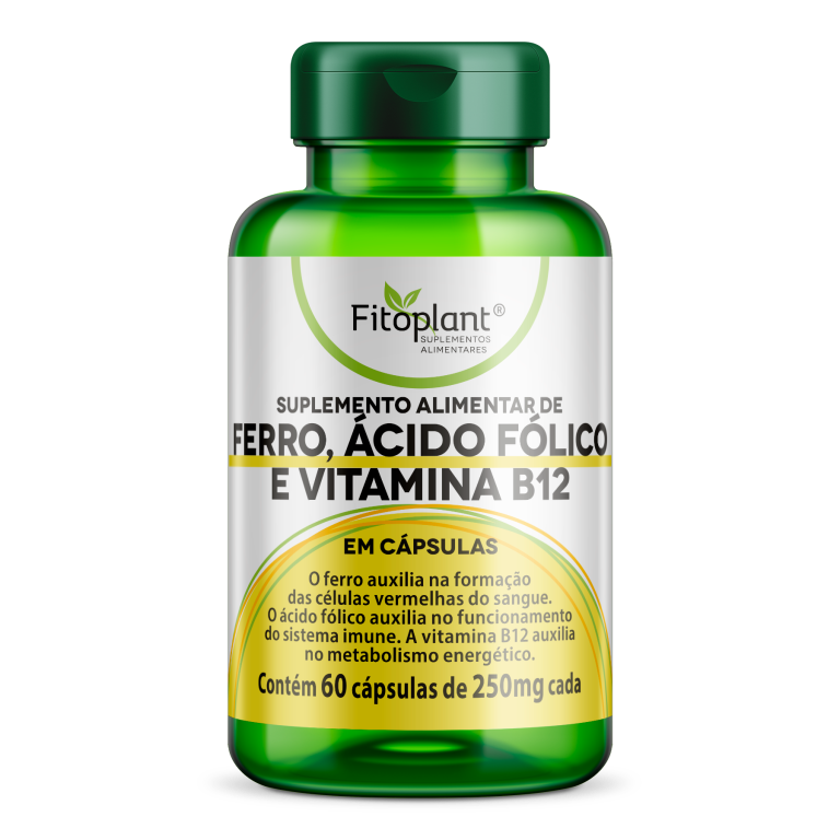 FERRO, ÁCIDO FÓLICO E VITAMINA B12 400mg 60caps  FITOPLANT