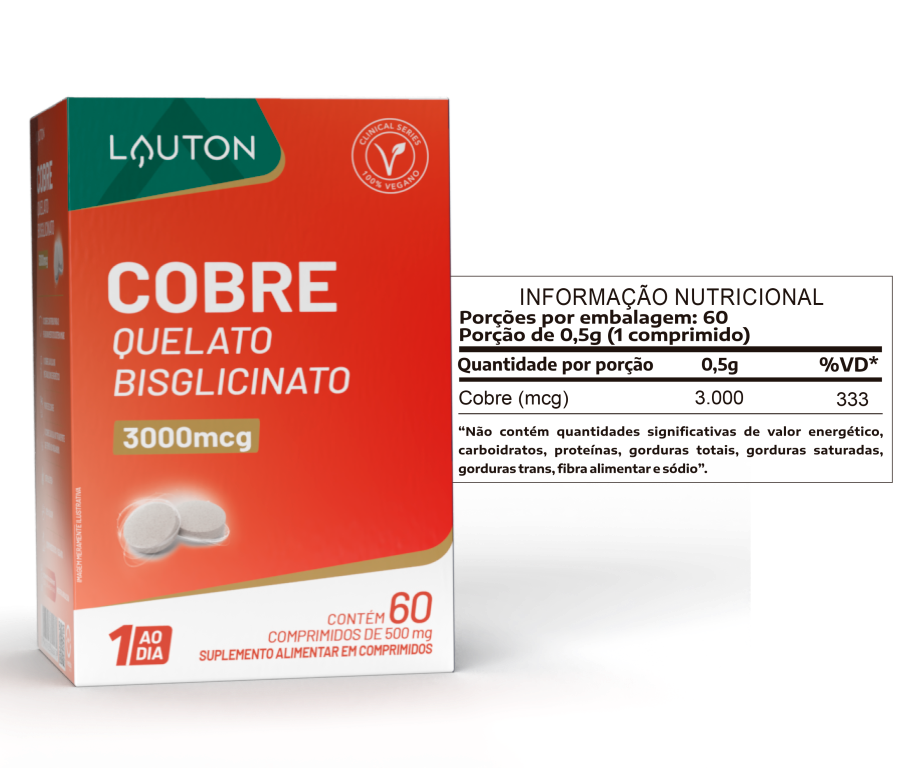 COBRE QUELATO BISGLICINATO 3000mcg 60 COMPRIMIDOS (1 ao dia) LAUTON