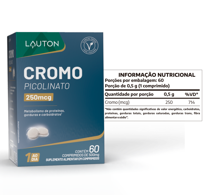 CROMO PICOLINATO 250mcg 60 COMPRIMIDOS ( 1 ao dia) LAUTON
