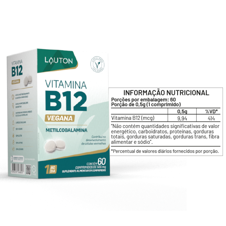 VITAMINA B12 - METILCOBALAMINA - 60 COMPRIMIDOS (1 ao dia) LAUTON