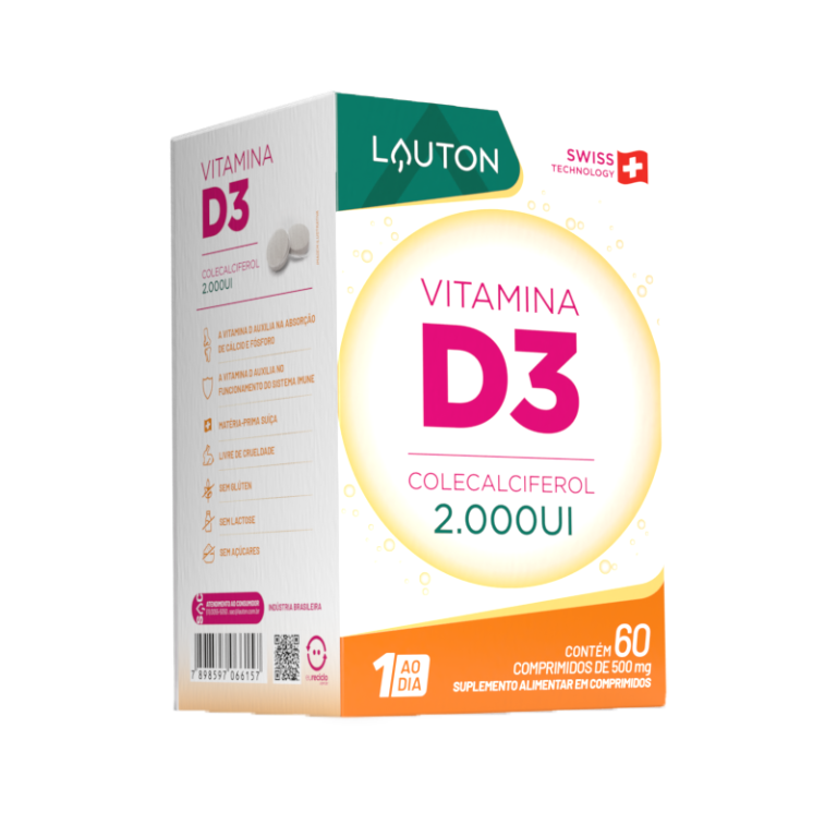 VITAMINA D3 - COLECALCIFEROL 2000UI - 60 COMPRIMIDOS (1 ao dia) LAUTON