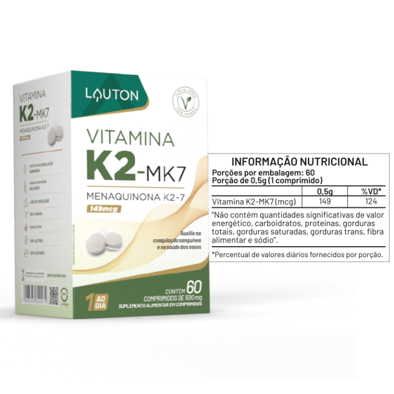 VITAMINA K2 MK7 100mcg 60 COMPRIMIDOS (1 ao dia) LAUTON