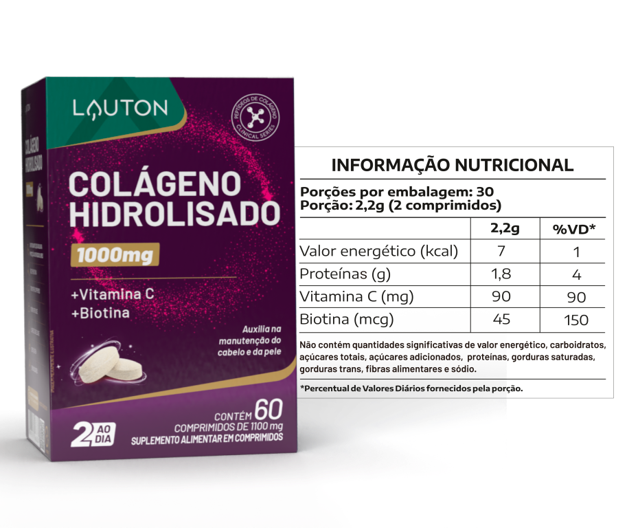 COLÁGENO HIDROLISADO + BIOTINA (45mcg) 1000mg 60 COMPRIMIDOS LAUTON