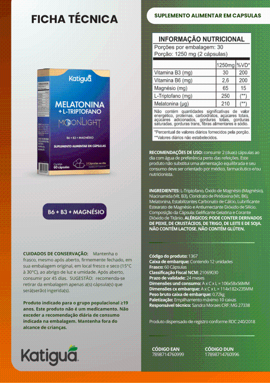 MELATONINA + TRIPTOFANO 500MG 60CAPS KATIGUA