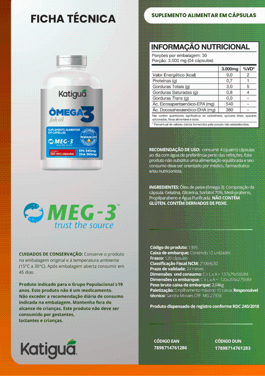 ÔMEGA 3 632MG 540EPA 360DHA 120CAPS MEG3 KATIGUA