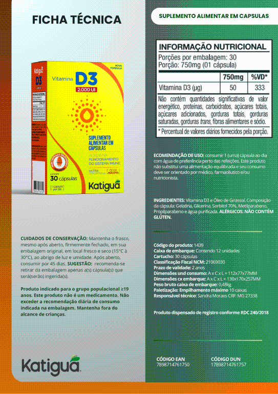 VITAMINA D3 2.000UI 30CAPS KATIGUA