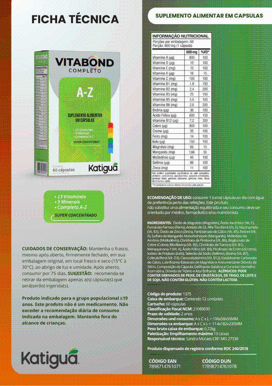 VITABOND COMPLETO A-Z 60CAPS KATIGUA