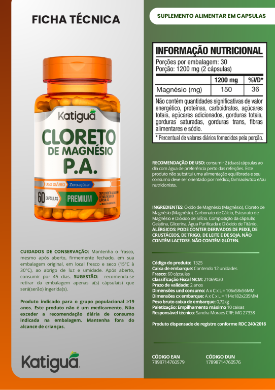 CLORETO DE MAGNÉSIO P A 60caps KATIGUA