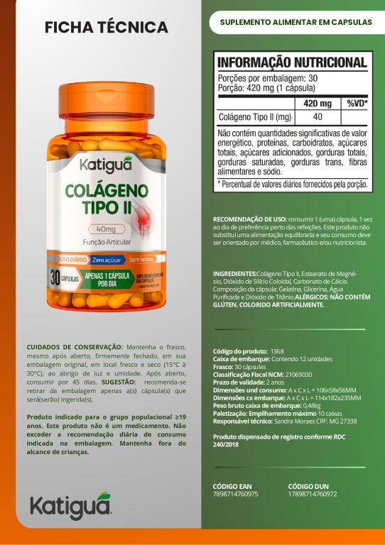 COLÁGENO TIPO II 30caps KATIGUA