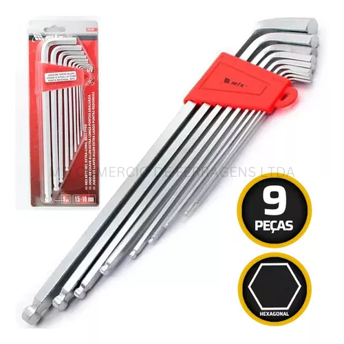 JOGO DE CHAVES HEXAGONAIS TORX CURTAS COM ACABAMENTO ACETINADO, T10 - T50, CRV, 9 PCS//MTX 123059