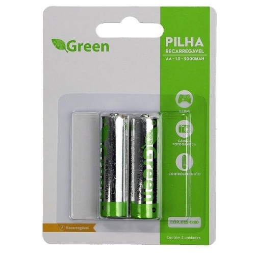 PILHA RECARREGAVEL 1.2V AA 2000MAH - C/2 PÇS - GREEN 022-1220