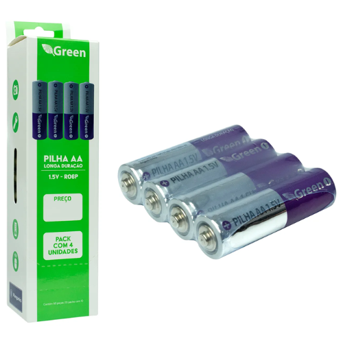 PILHA MANGANES AA R06P - PACK 4 PEÇAS - GREEN 022-7003