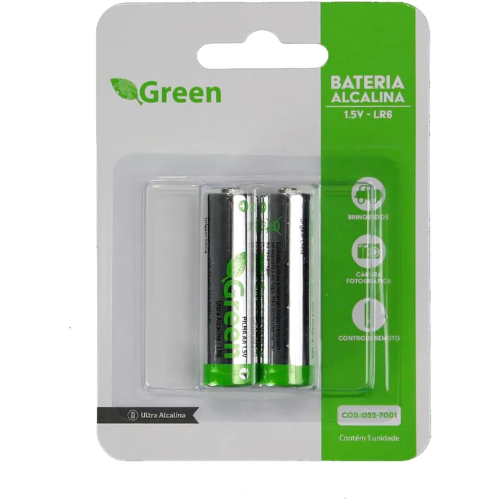 PILHA ALCALINA ULTRA AA LR6 - BLISTER C/ 2 PEÇAS - GREEN 022-7001