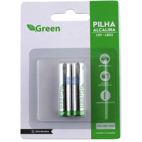 PILHA ALCALINA ULTRA AAA LR03 - BLISTER C/ 2 PEÇAS - GREEN 022-7000