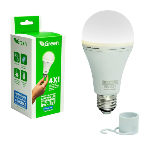LUZ DE EMERGENCIA 9W - PORTATIL E27 GREEN 007-1009