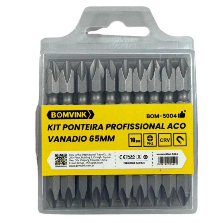 KIT 10 BITS PHILLIPS PONTA DUPLA 65MM  P/PARAFUSADEIRA