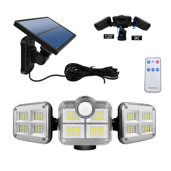LUMINARIA SOLAR 120 LED C/ SENSOR PRESENÇA 3 REFLETORES