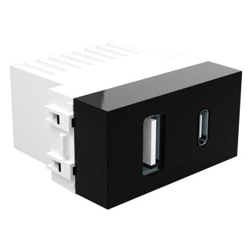 MODULO TOMADA USB 1A + 1TIPO-C 2,1A PRETO
