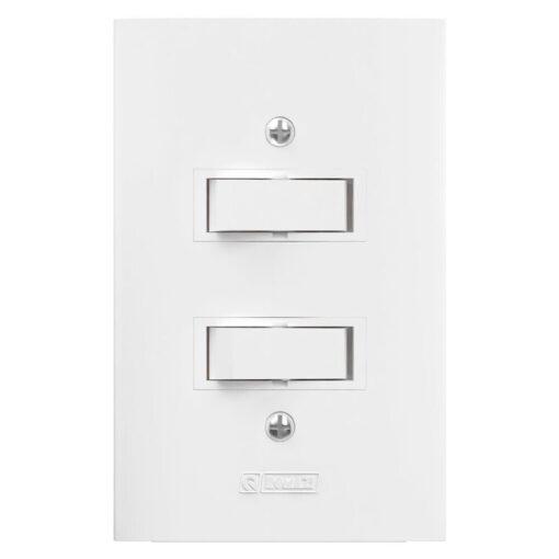 INTERRUPTOR 2 TECLA SIMPLES DISTANCIADS 10A C/PLACA 4X2 BRANCO DUNAS