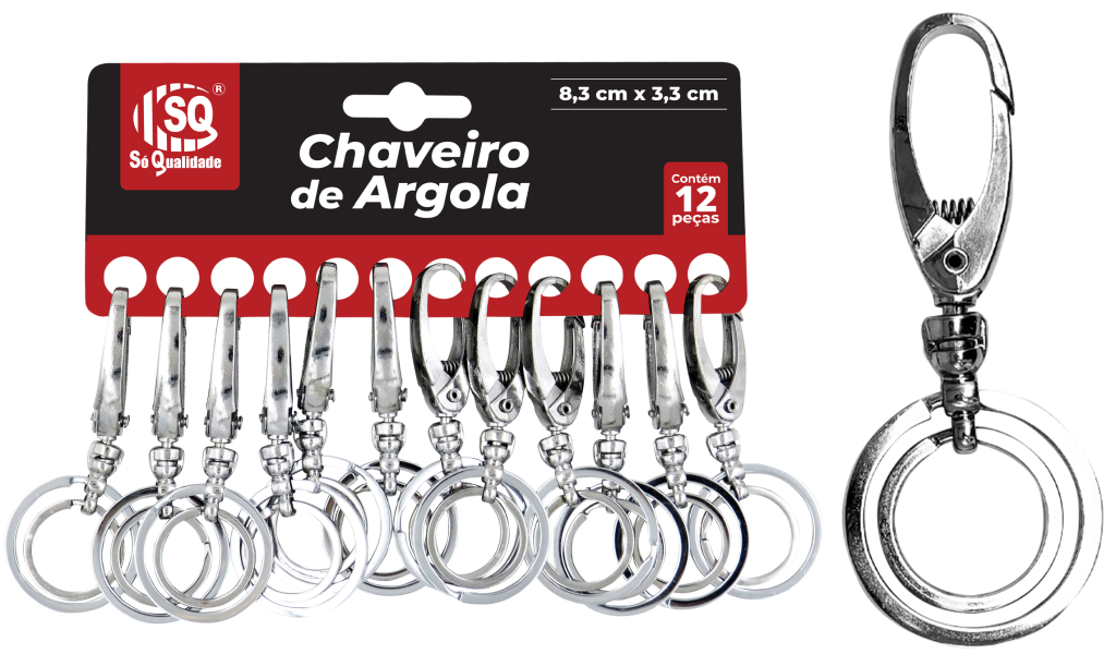 CHAVEIRO METAL DUAS ARGOLAS 12PCS SQ-4155