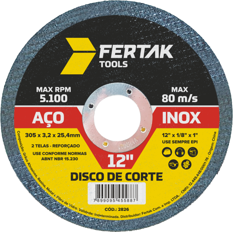 DISCO DE CORTE PARA FERRO 12'' FERTAK 2826