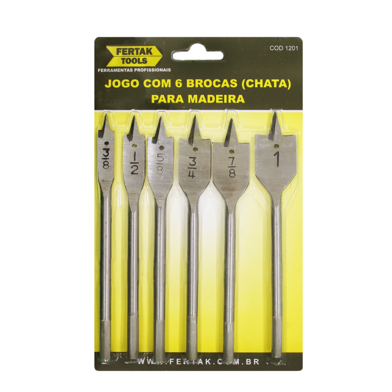 JOGO DE BROCA CHATA FERTAK 6PCS 1201