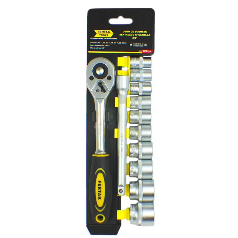 JOGO DE SOQUETE CATRACA 3/8'' 12PCS FERTAK 48