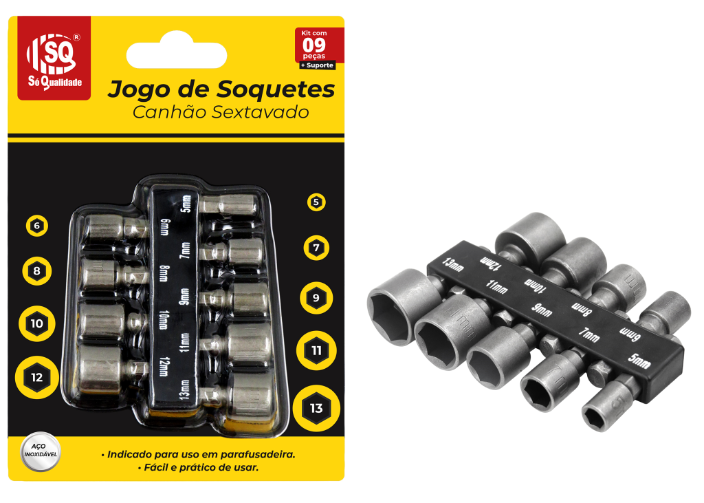 JOGO SOQUETE CANHAO SEXTAVADO 9P€S SQ-4316