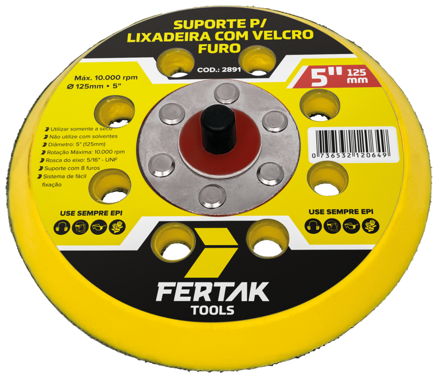 SUPORTE DISCO LIXA VELCRO C/8 FUROS 125MM FE