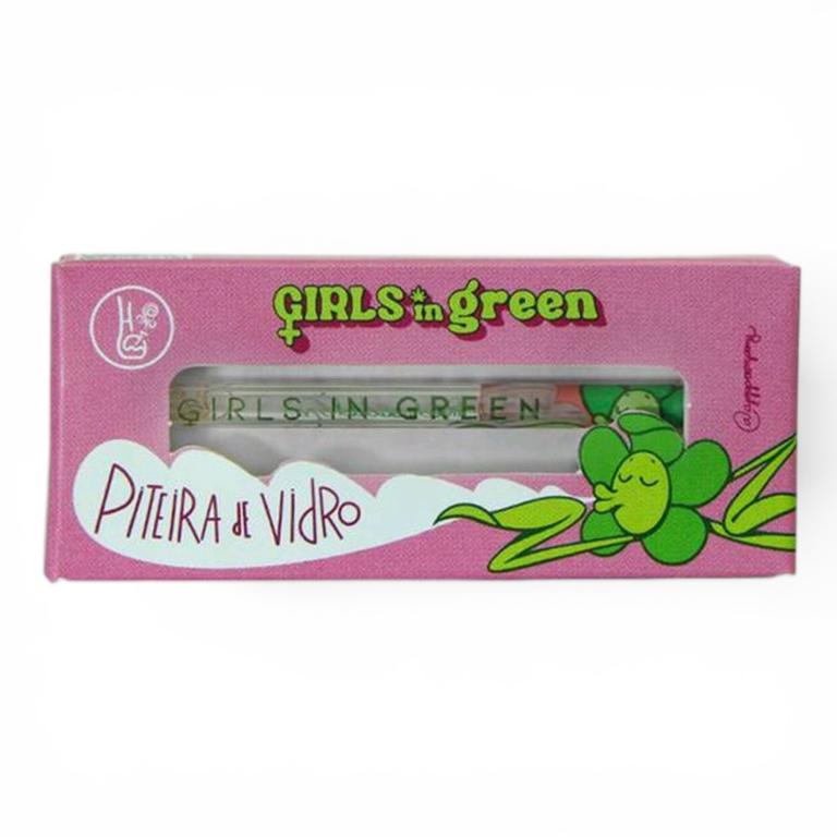 PITEIRA DE VIDRO HIPPIE BONG ALONGADA GIRLS IN GREEN FLORZINE 6MM