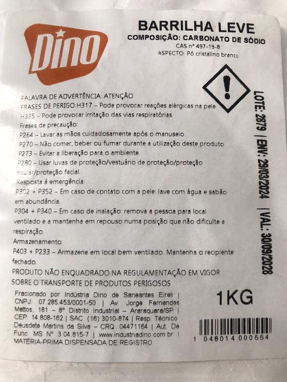 BARRILHA LEVE (CARBONATO DE SÓDIO) 1KG DINO