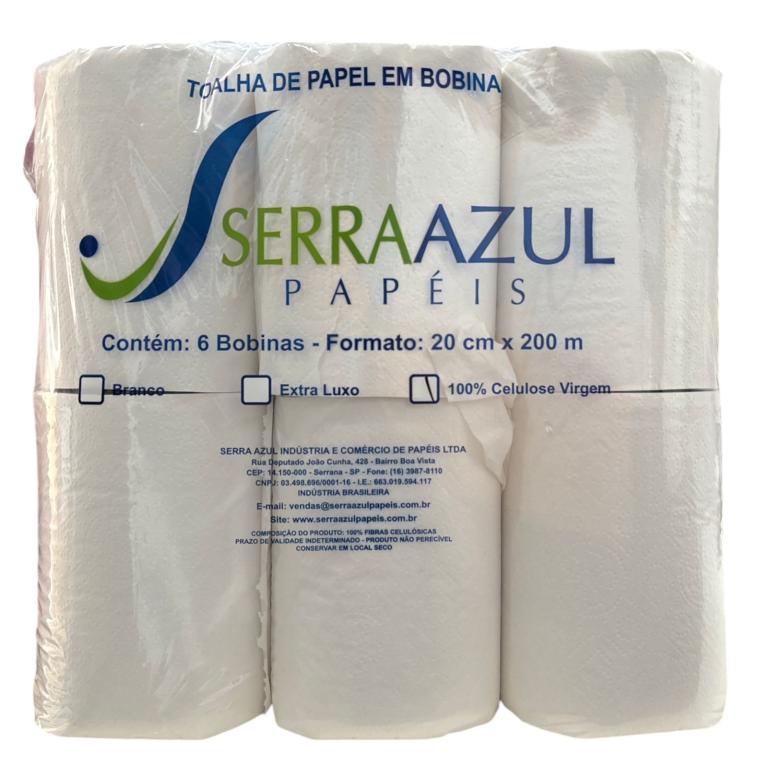 PAPEL TOALHA BOBINA C/6 20X200 20G 100% CEL. SERRA AZUL