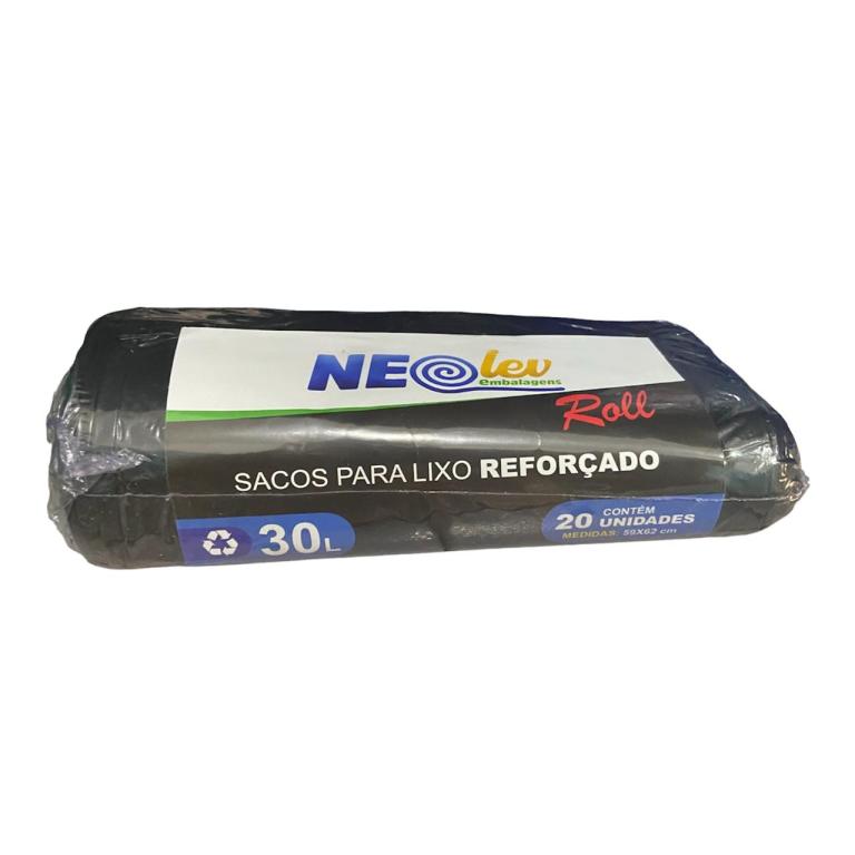 SACO PRETO P/ LIXO ROLO REFORÇADO 30LT C/20UN NEOLEV