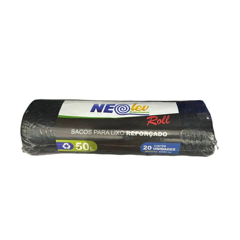 SACO PRETO P/ LIXO ROLO REFORÇADO 50LT C/20UN NEOLEV