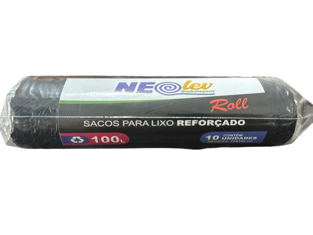 SACO PRETO P/ LIXO ROLO REFORÇADO 100LT C/10UN NEOLEV