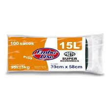 SACO PRETO P/ LIXO ROLO PLUS SUP. ECO. 15LT C/100UN EMBALIXO