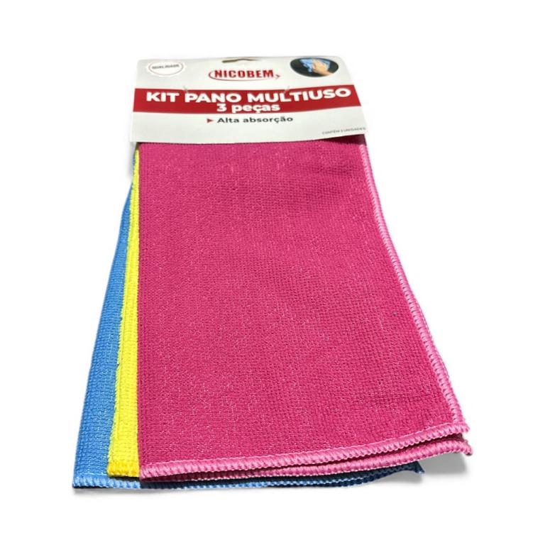 PANO DE MICROFIBRA 30X30CM KIT C/3UN NICOBEM