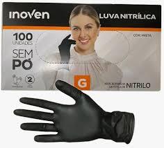 LUVA NITRILICA GRANDE PRETA SEM PÓ C/100UN INOVEN