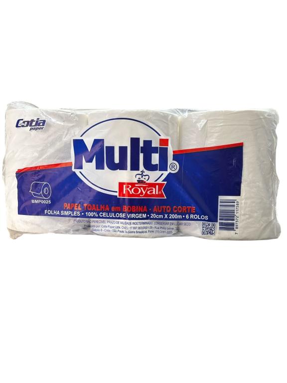 PAPEL TOALHA BOBINA C/6 20X200 24G 100% CEL. MULTI PAPER