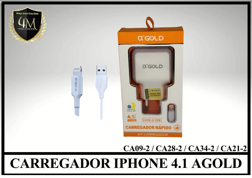 B03- CARREGADOR IPHONE 4.1 AGOLD CA09-2 / CA28-2 / CA34-2 / CA21-2