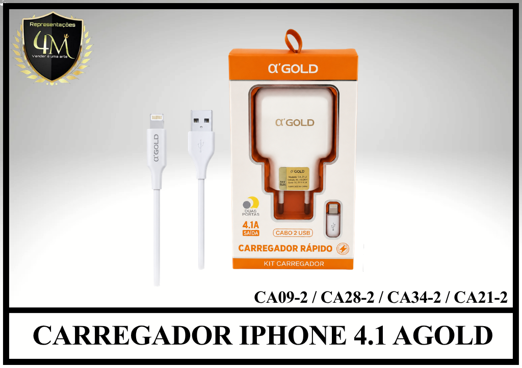 B03- CARREGADOR IPHONE 4.1 AGOLD CA09-2 / CA28-2 / CA34-2 / CA21-2