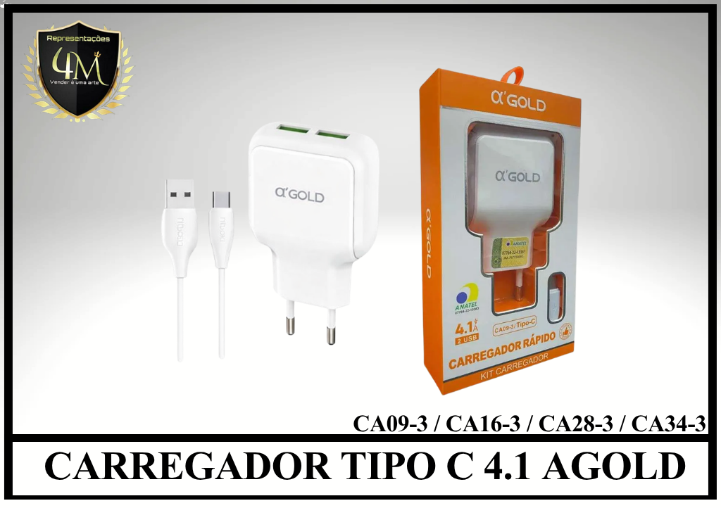 B02- CARREGADOR TIPO C 4.1 AGOLD CA09-3 / CA16-3 / CA28-3 / CA34-3