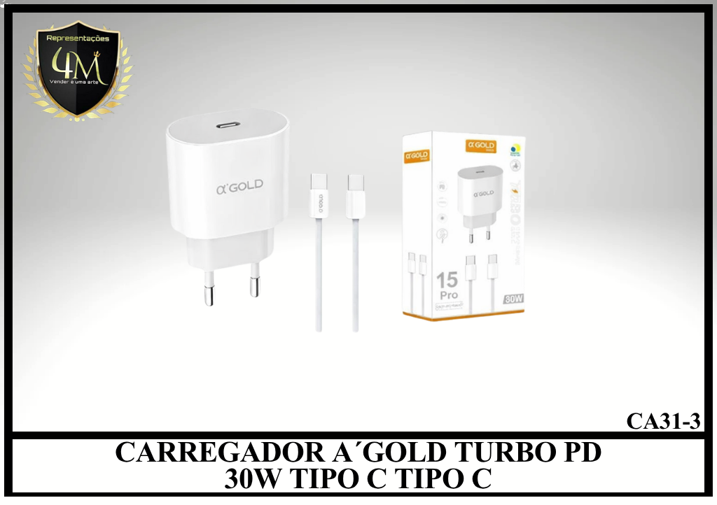 B05- CARREGADOR A´GOLD TURBO PD 30W TIPO C TIPO C CA31-3