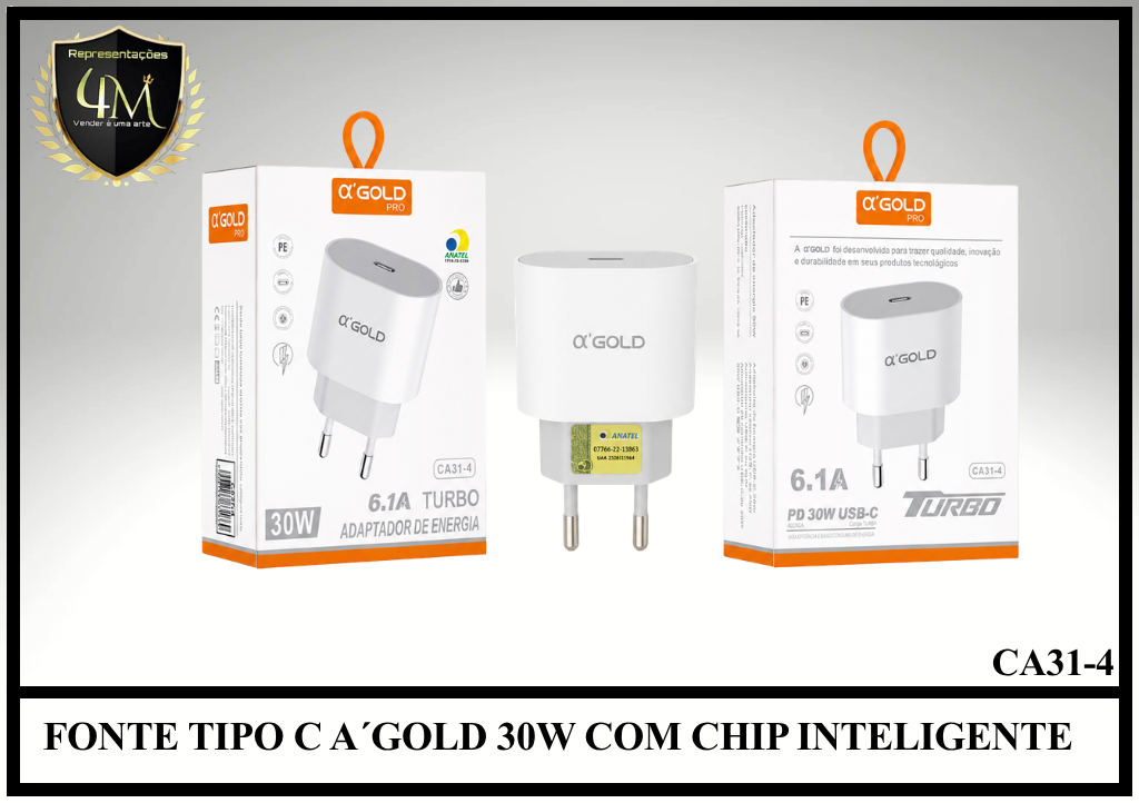 E02 - FONTE TIPO C A´GOLD 30W COM CHIP INTELIGENTE CA31-4