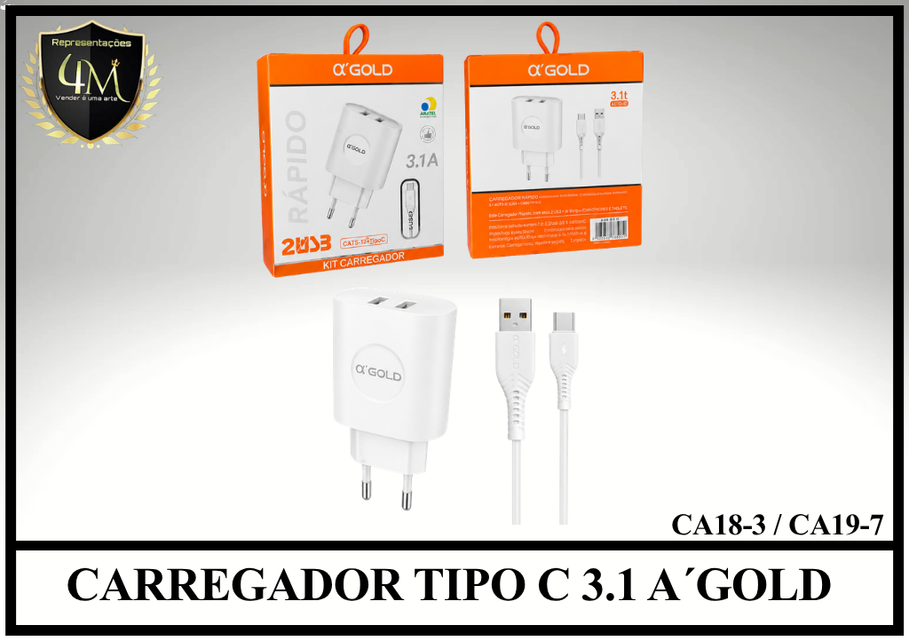 B10 - CARREGADOR TIPO C 3.1 A´GOLD CA18-3 / CA19-7