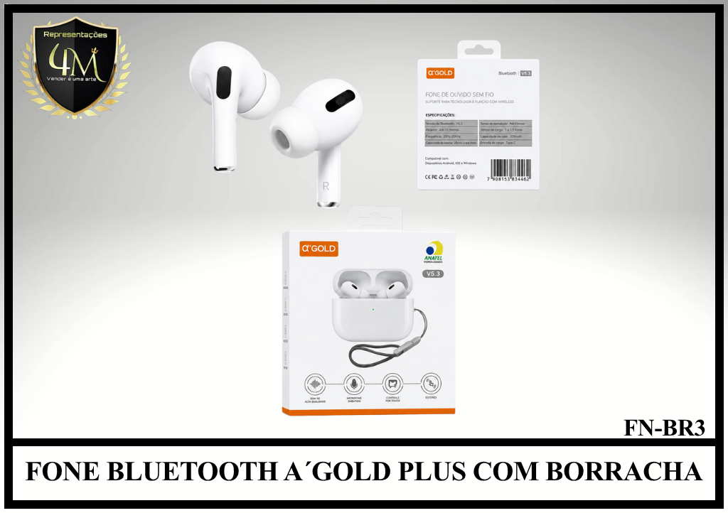 D04 - FONE BLUETOOTH A´GOLD PLUS COM BORRACHA FN-BR3