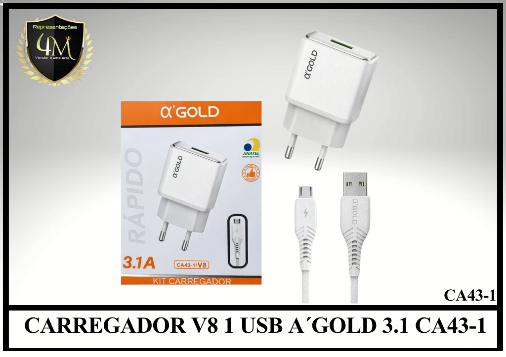 B11 - CARREGADOR V8 1 USB A´GOLD 3.1 CA43-1