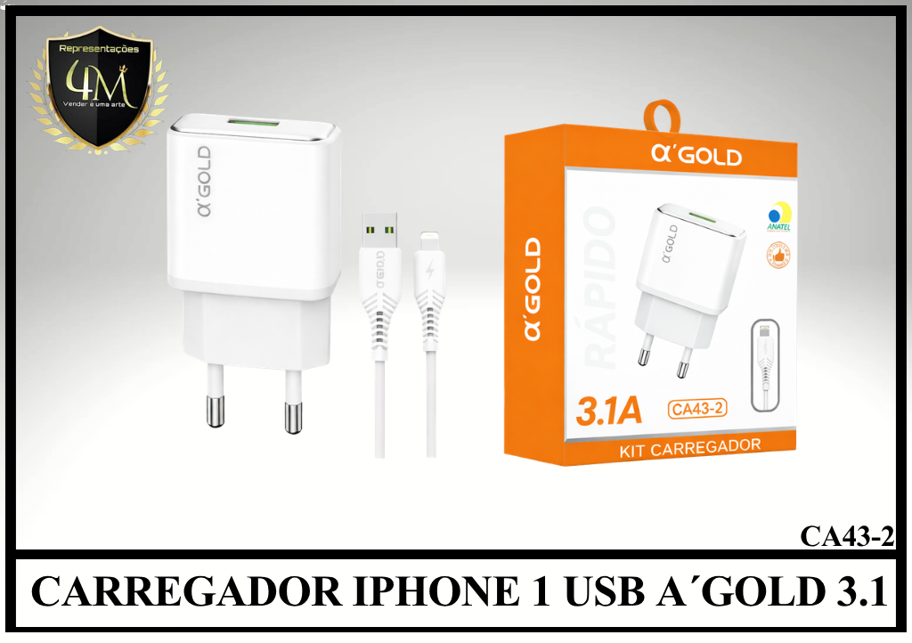 B13 - CARREGADOR IPHONE 1 USB A´GOLD 3.1 CA43-2